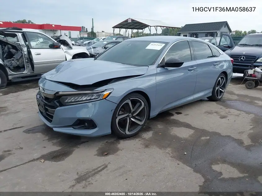 2021 HONDA ACCORD VIN 1HGCV1F36MA058637 — фото 2