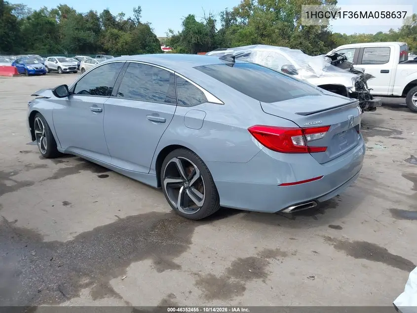2021 HONDA ACCORD VIN 1HGCV1F36MA058637 — фото 3