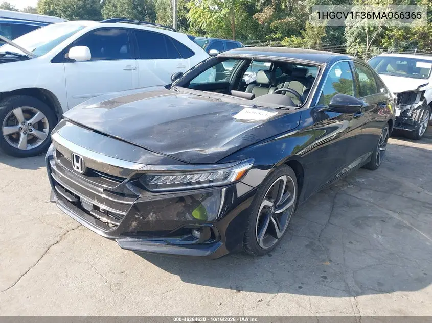 2021 HONDA ACCORD VIN 1HGCV1F36MA066365 — фото 2
