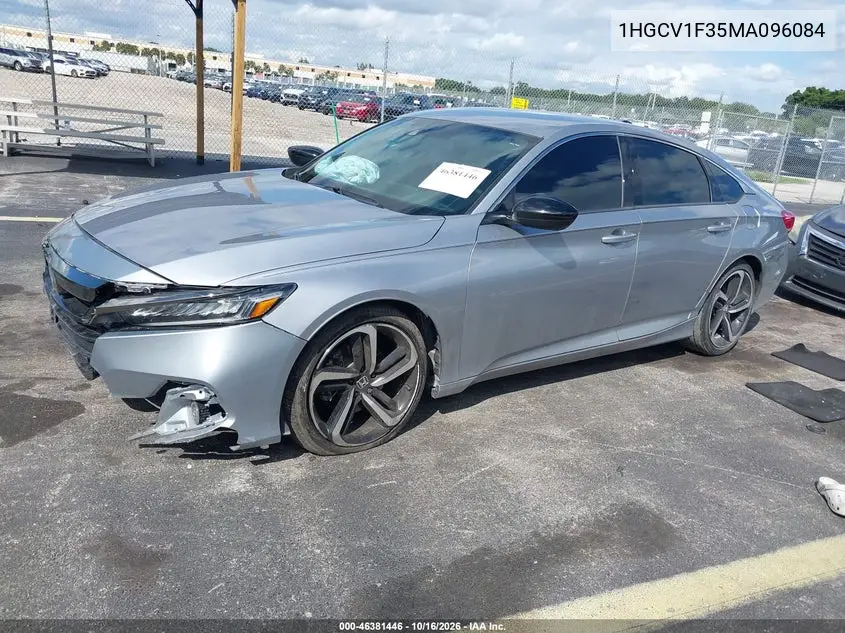 2021 HONDA ACCORD VIN 1HGCV1F35MA096084 — фото 2