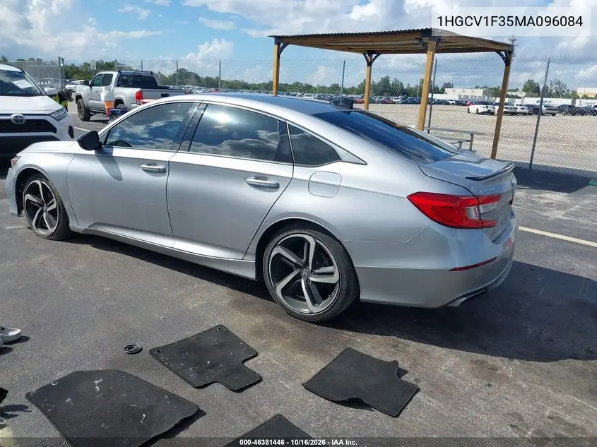 2021 HONDA ACCORD VIN 1HGCV1F35MA096084 — фото 3