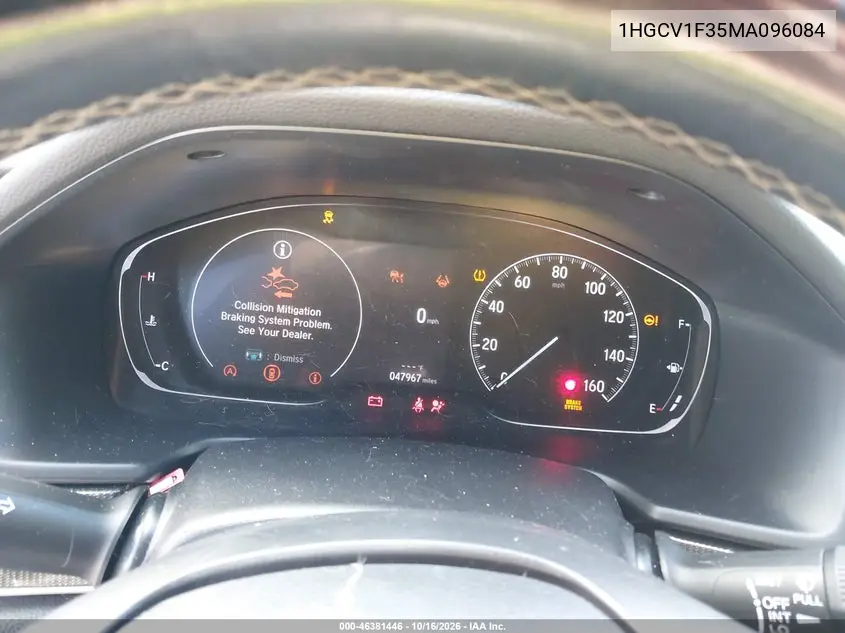 2021 HONDA ACCORD VIN 1HGCV1F35MA096084 — фото 7