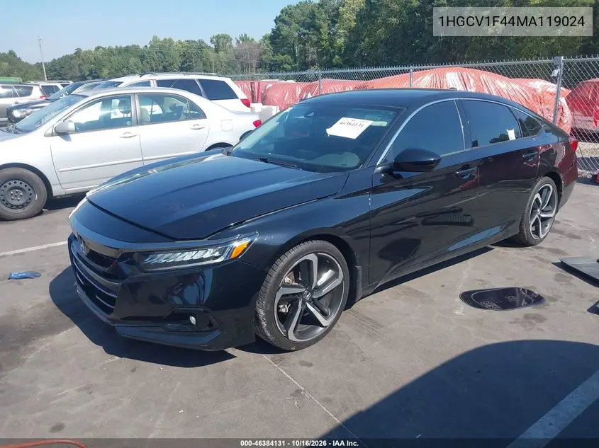 2021 HONDA ACCORD VIN 1HGCV1F44MA119024 — фото 2
