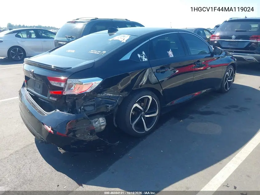 2021 HONDA ACCORD VIN 1HGCV1F44MA119024 — фото 4