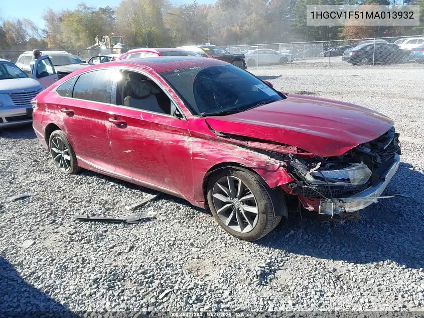 HONDA ACCORD 2021, VIN 1HGCV1F51MA013932