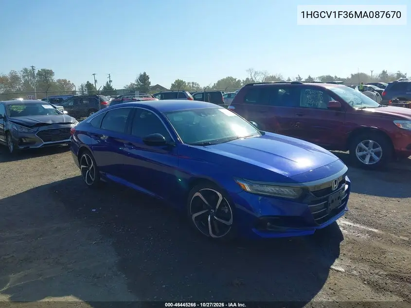HONDA ACCORD 2021, VIN 1HGCV1F36MA087670