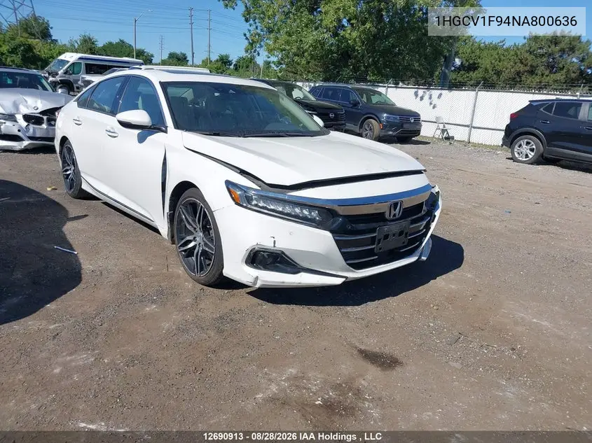 HONDA ACCORD 2022, VIN 1HGCV1F94NA800636