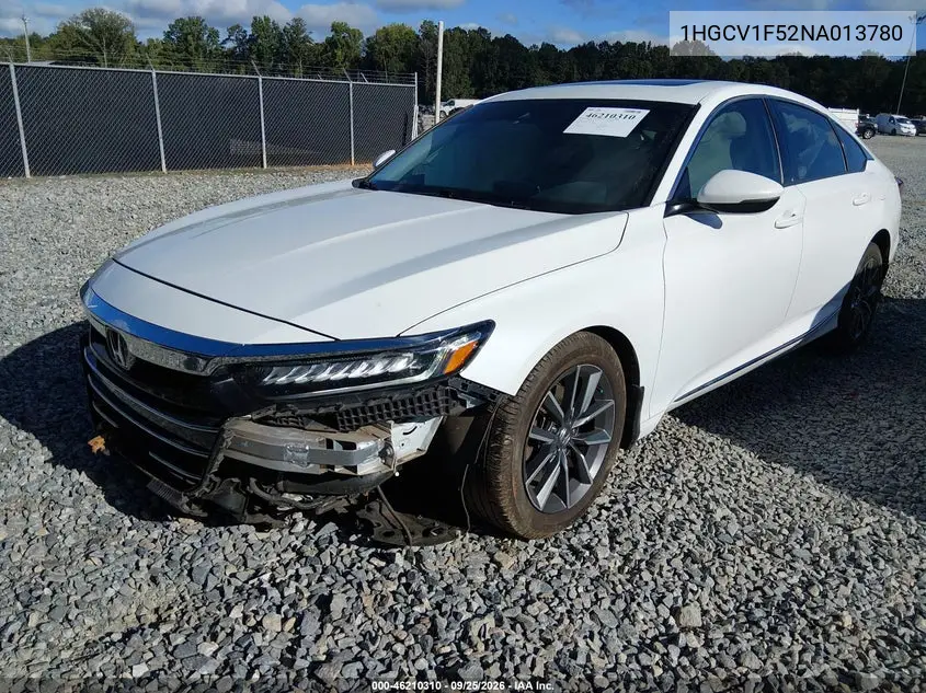 2022 HONDA ACCORD VIN 1HGCV1F52NA013780 — фото 2