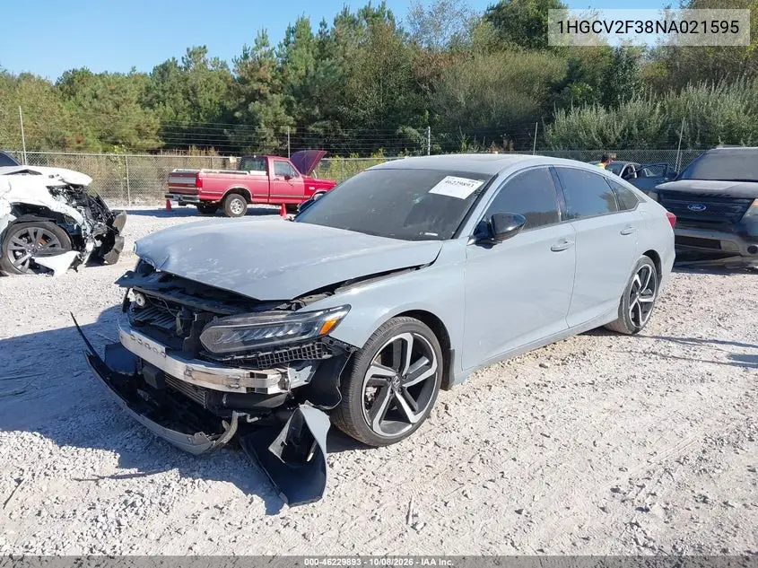 2022 HONDA ACCORD VIN 1HGCV2F38NA021595 — фото 2