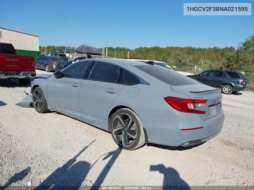 2022 HONDA ACCORD VIN 1HGCV2F38NA021595 — фото 3