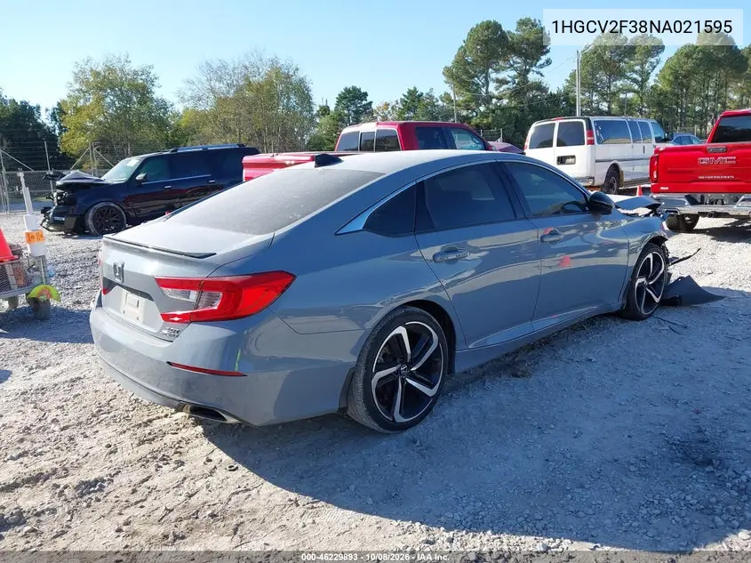 2022 HONDA ACCORD VIN 1HGCV2F38NA021595 — фото 4