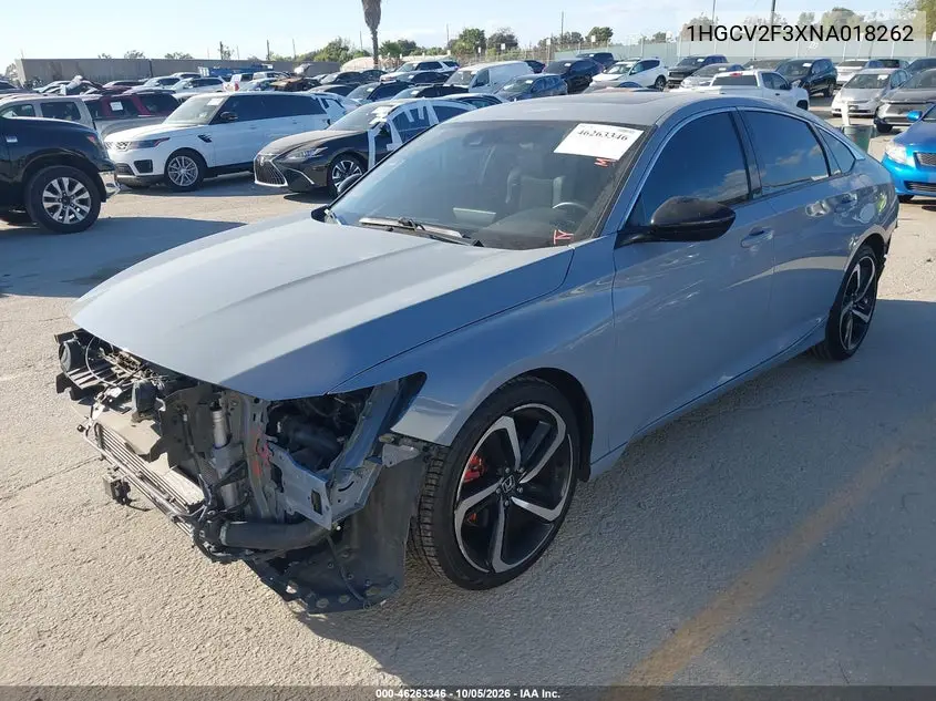 2022 HONDA ACCORD VIN 1HGCV2F3XNA018262 — фото 2