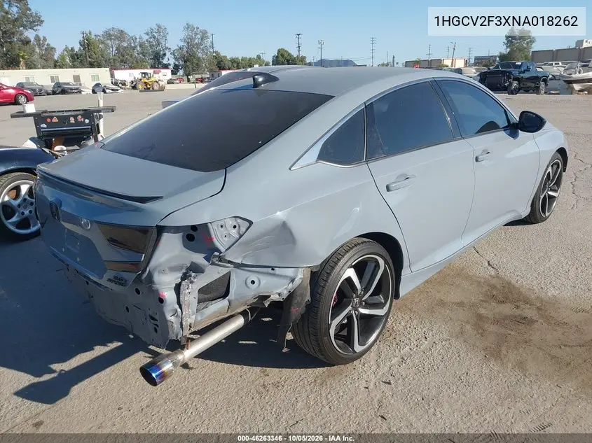 2022 HONDA ACCORD VIN 1HGCV2F3XNA018262 — фото 4