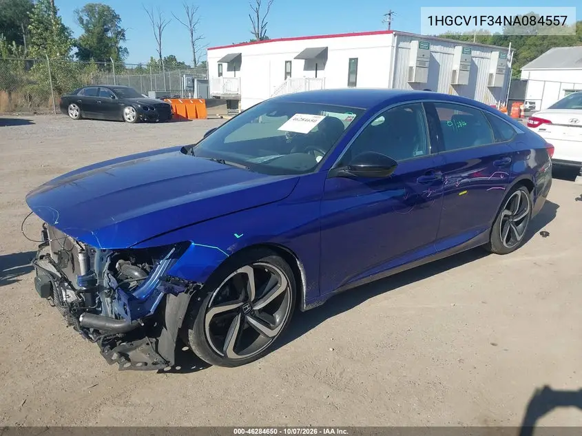 2022 HONDA ACCORD VIN 1HGCV1F34NA084557 — фото 2