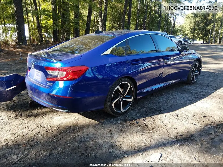 2022 HONDA ACCORD VIN 1HGCV3F28NA014370 — фото 4