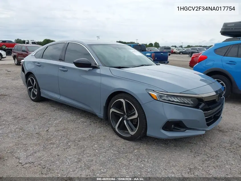 HONDA ACCORD 2022, VIN 1HGCV2F34NA017754
