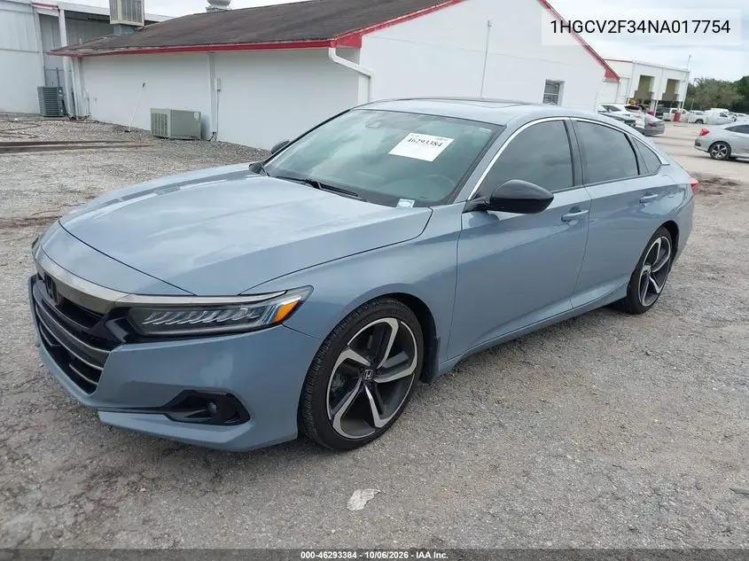 2022 HONDA ACCORD VIN 1HGCV2F34NA017754 — фото 2