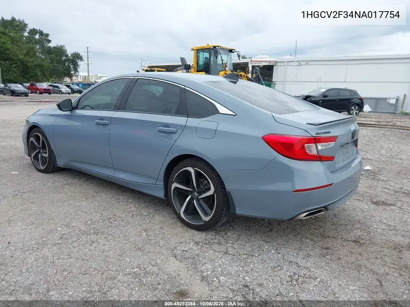 2022 HONDA ACCORD VIN 1HGCV2F34NA017754 — фото 3