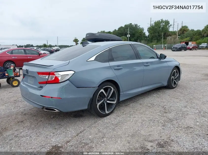 2022 HONDA ACCORD VIN 1HGCV2F34NA017754 — фото 4