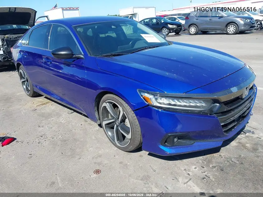 HONDA ACCORD 2022, VIN 1HGCV1F49NA066516