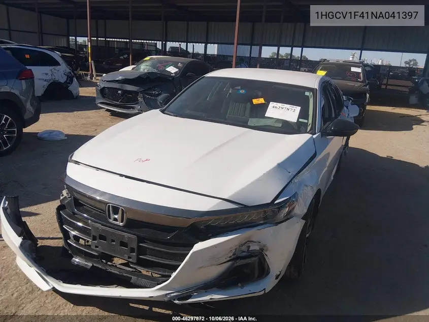 2022 HONDA ACCORD VIN 1HGCV1F41NA041397 — фото 2
