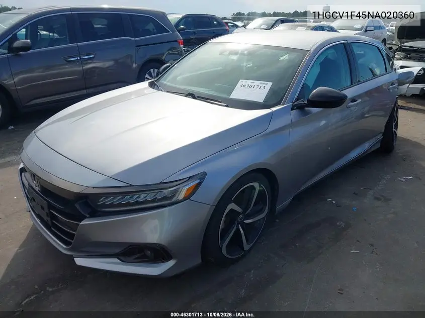 2022 HONDA ACCORD VIN 1HGCV1F45NA020360 — фото 2