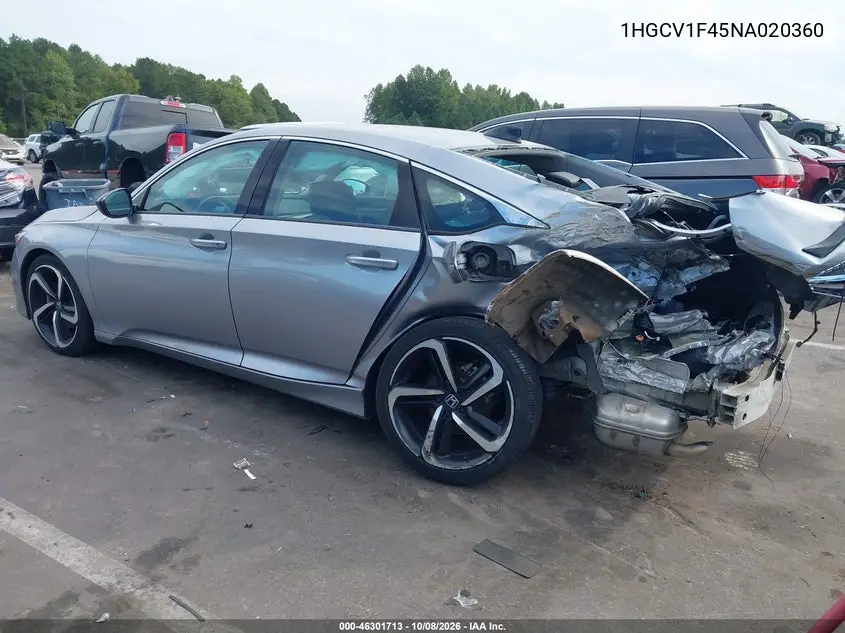 2022 HONDA ACCORD VIN 1HGCV1F45NA020360 — фото 3
