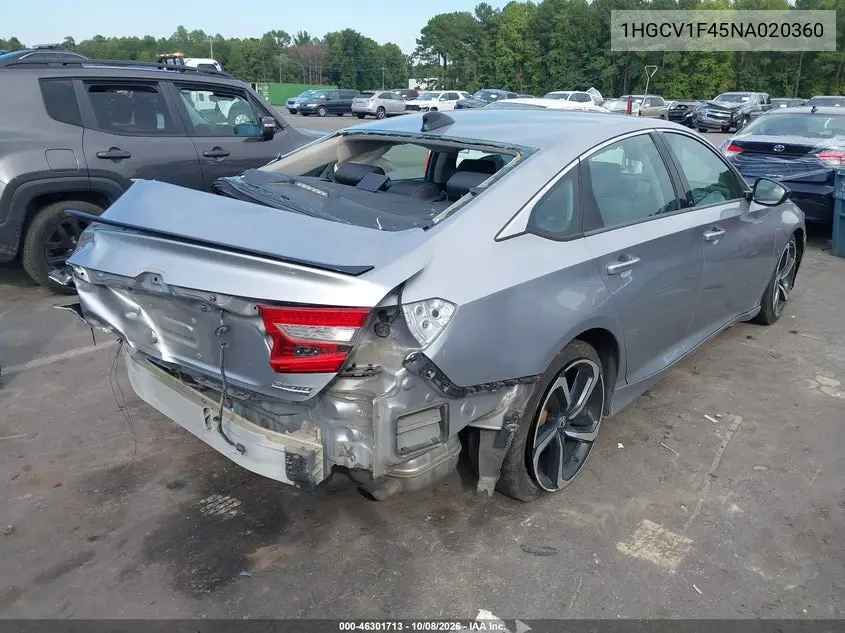 2022 HONDA ACCORD VIN 1HGCV1F45NA020360 — фото 4