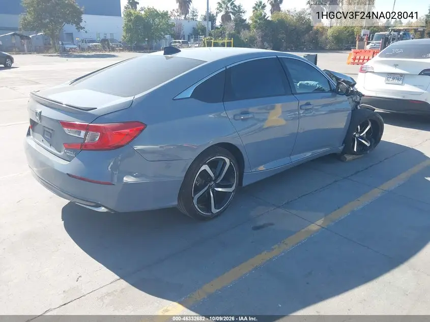 2022 HONDA ACCORD VIN 1HGCV3F24NA028041 — фото 4