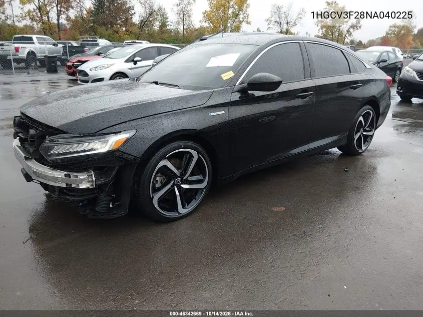 2022 HONDA ACCORD VIN 1HGCV3F28NA040225 — фото 2