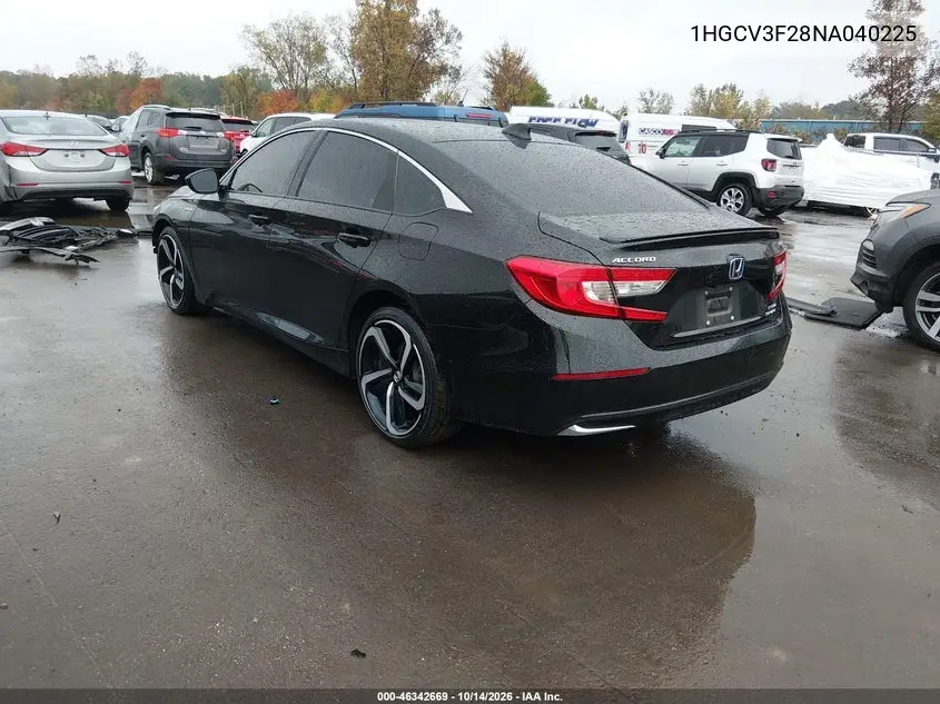 2022 HONDA ACCORD VIN 1HGCV3F28NA040225 — фото 3