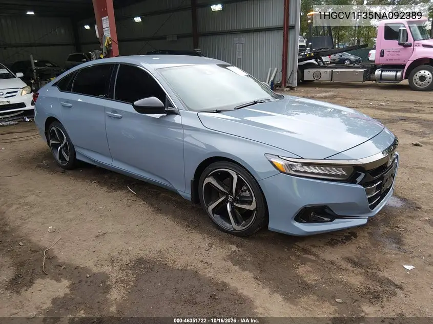 HONDA ACCORD 2022, VIN 1HGCV1F35NA092389
