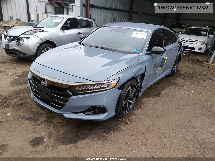 2022 HONDA ACCORD VIN 1HGCV1F35NA092389 — фото 2