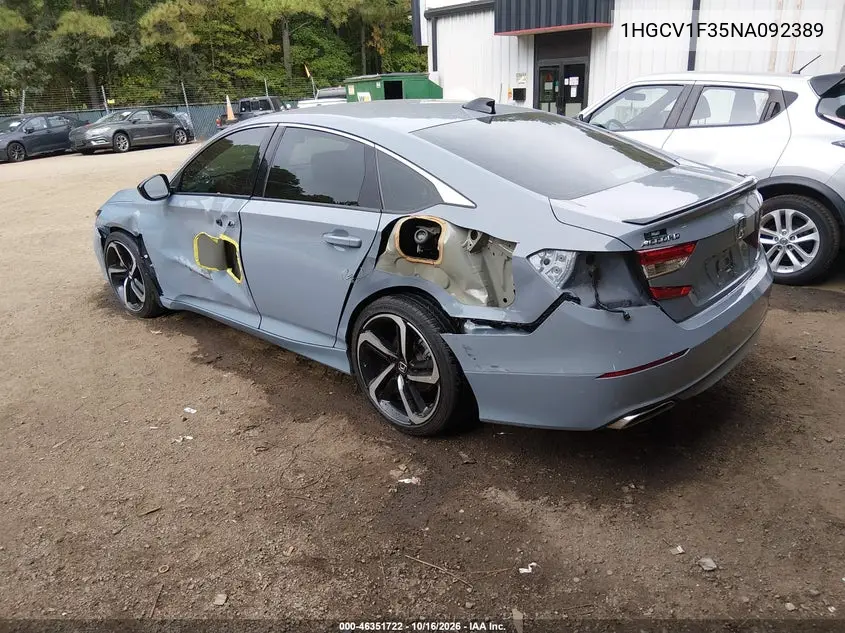 2022 HONDA ACCORD VIN 1HGCV1F35NA092389 — фото 3