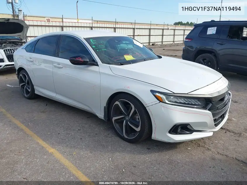 HONDA ACCORD 2022, VIN 1HGCV1F37NA119494