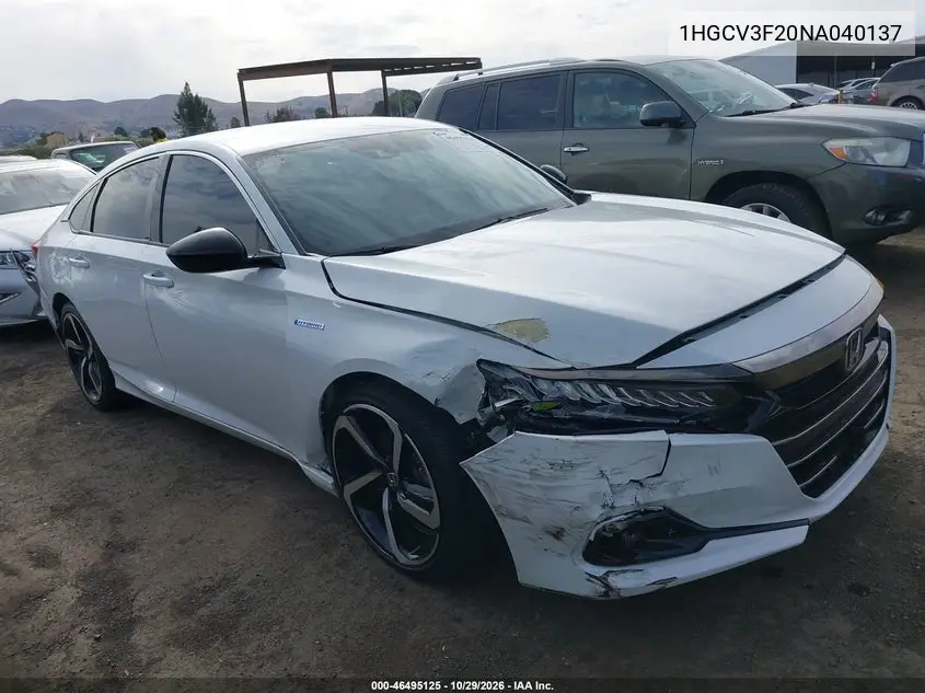 HONDA ACCORD 2022, VIN 1HGCV3F20NA040137