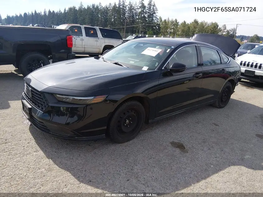 2025 HONDA ACCORD VIN 1HGCY2F65SA071724 — фото 2