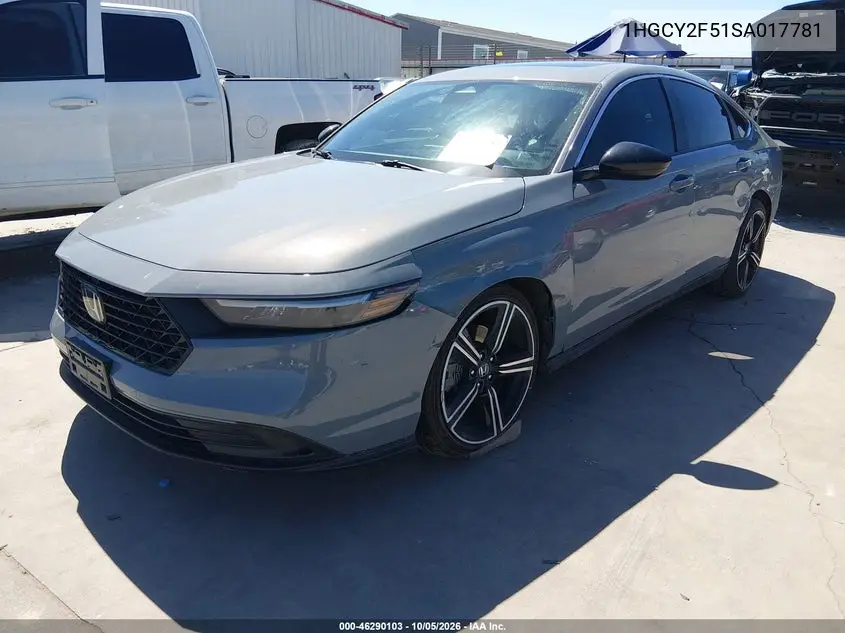 2025 HONDA ACCORD VIN 1HGCY2F51SA017781 — фото 2