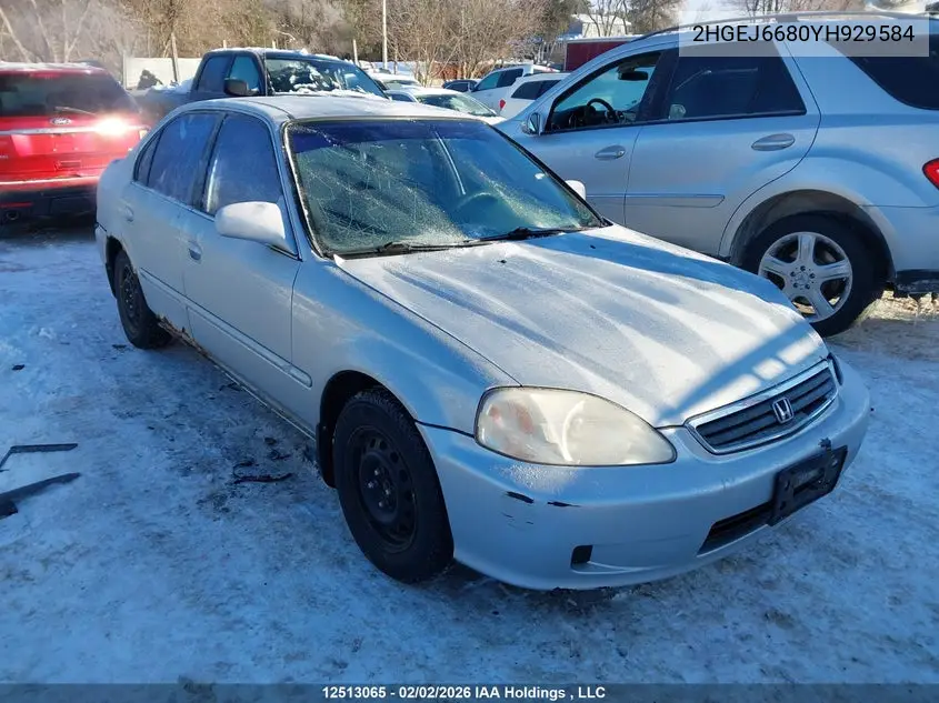 HONDA CIVIC 2000, VIN 2HGEJ6680YH929584