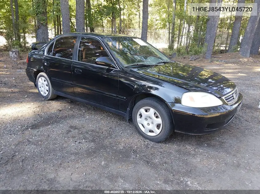HONDA CIVIC 2000, VIN 1HGEJ8543YL045720