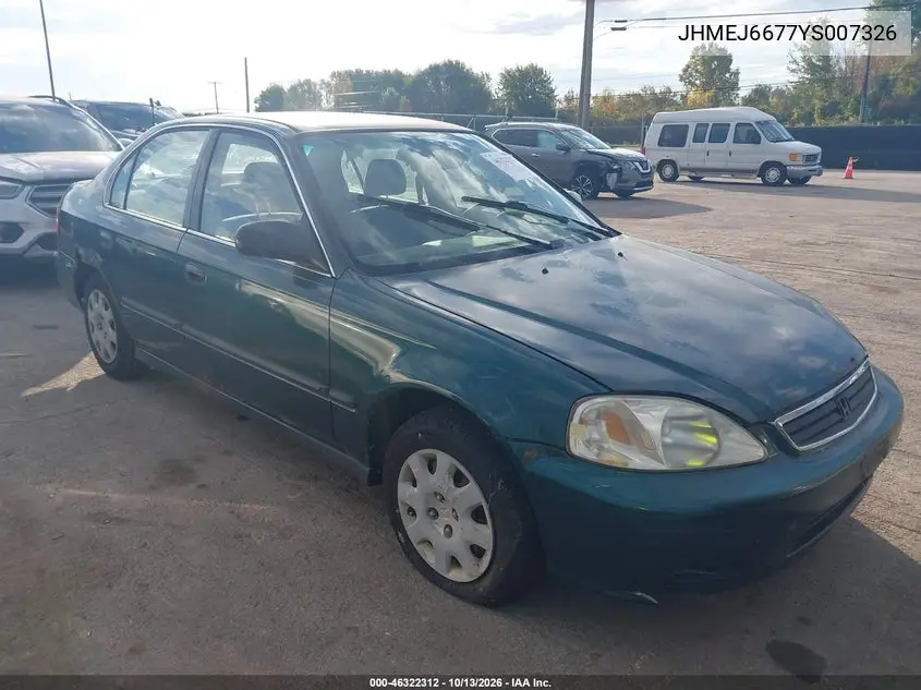 HONDA CIVIC 2000, VIN JHMEJ6677YS007326