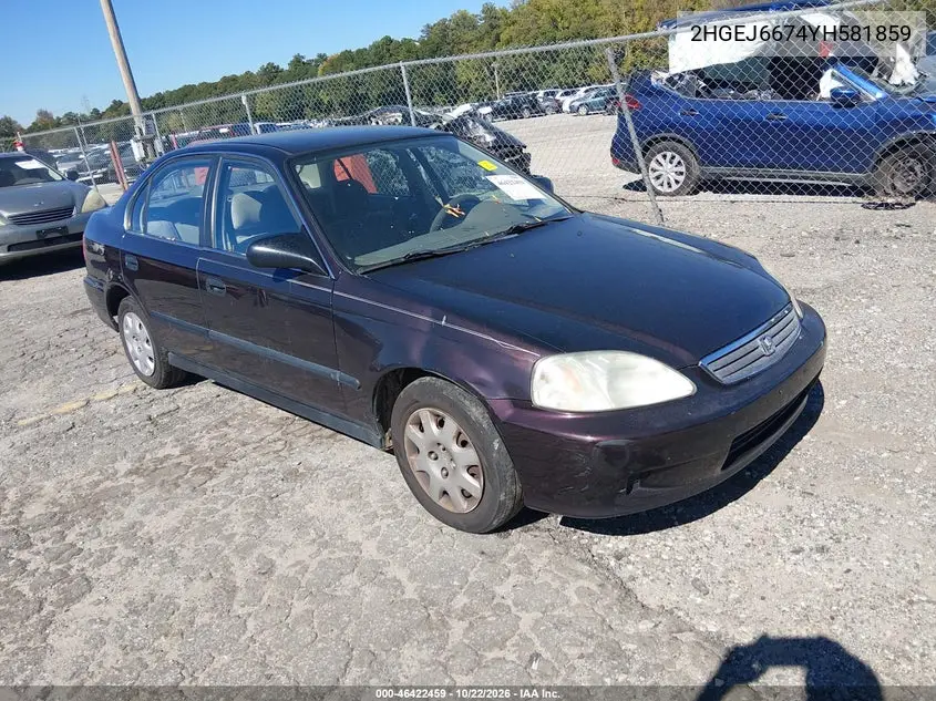 HONDA CIVIC 2000, VIN 2HGEJ6674YH581859
