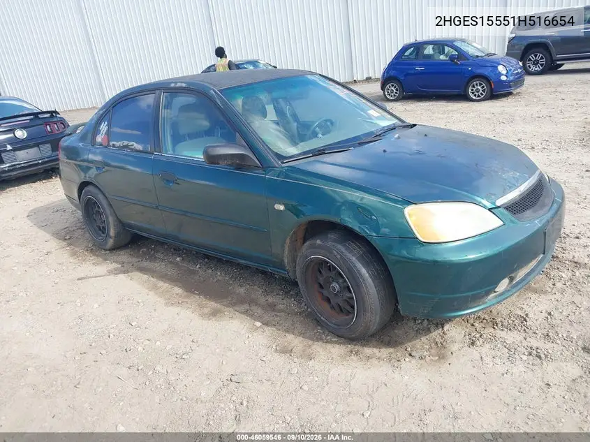 HONDA CIVIC 2001, VIN 2HGES15551H516654