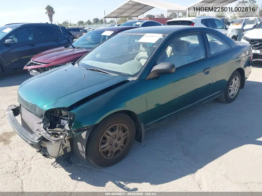 2001 HONDA CIVIC VIN 1HGEM22501L002816 — фото 2