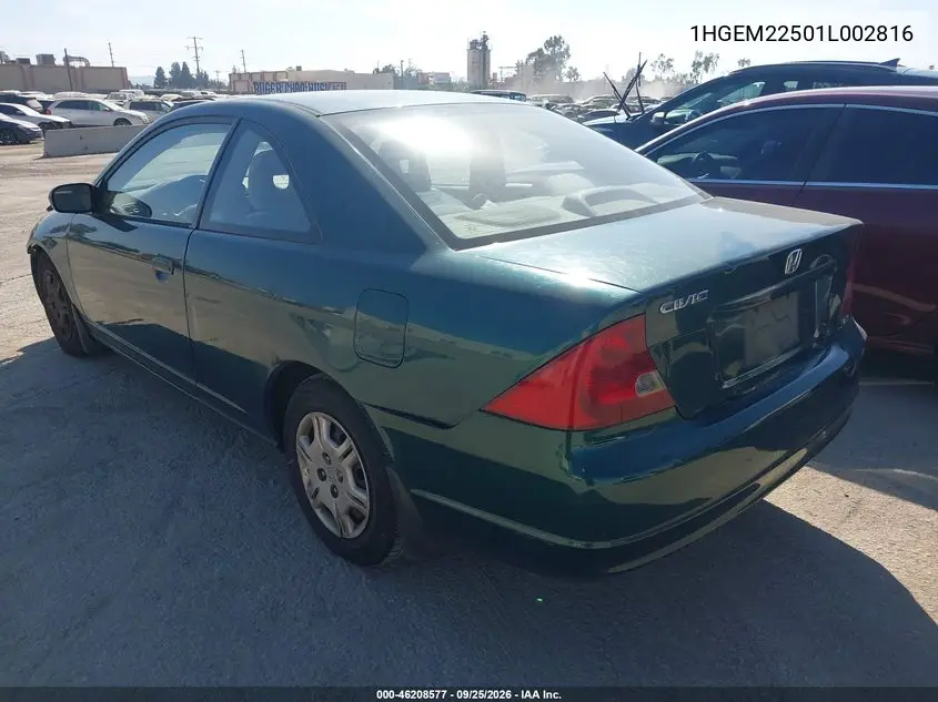 2001 HONDA CIVIC VIN 1HGEM22501L002816 — фото 3