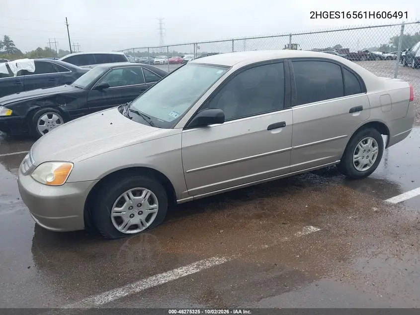 2001 HONDA CIVIC VIN 2HGES16561H606491 — фото 2