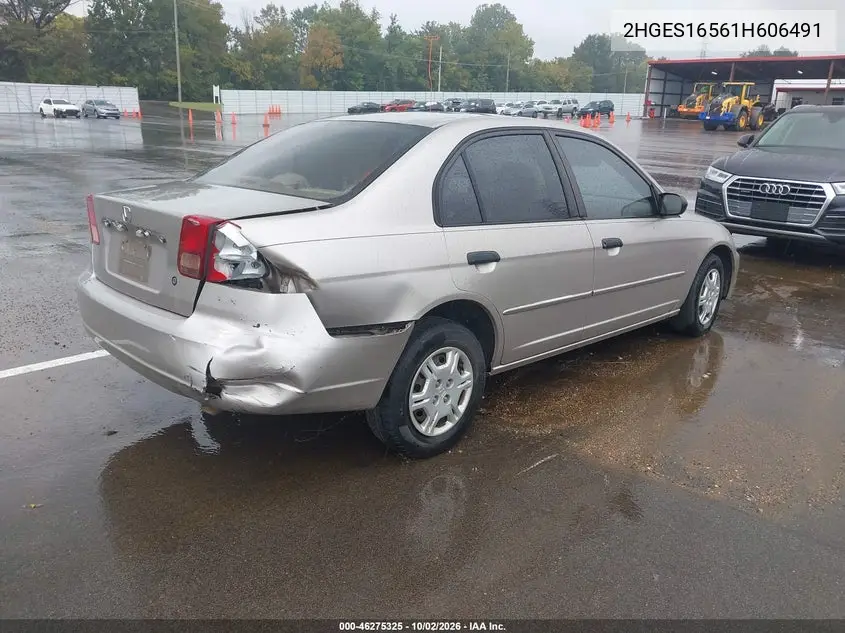 2001 HONDA CIVIC VIN 2HGES16561H606491 — фото 4