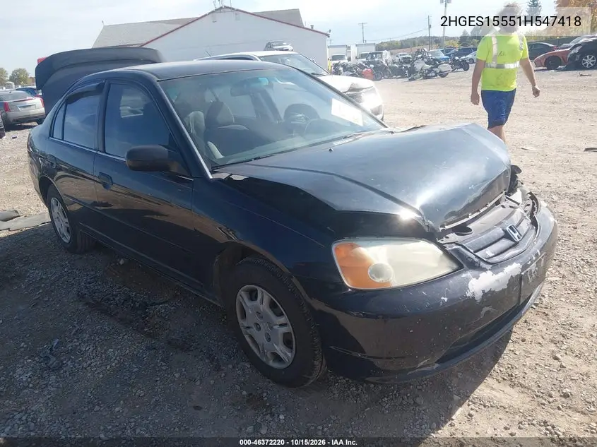 HONDA CIVIC 2001, VIN 2HGES15551H547418