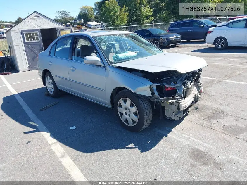 HONDA CIVIC 2001, VIN 1HGES257X1L077526