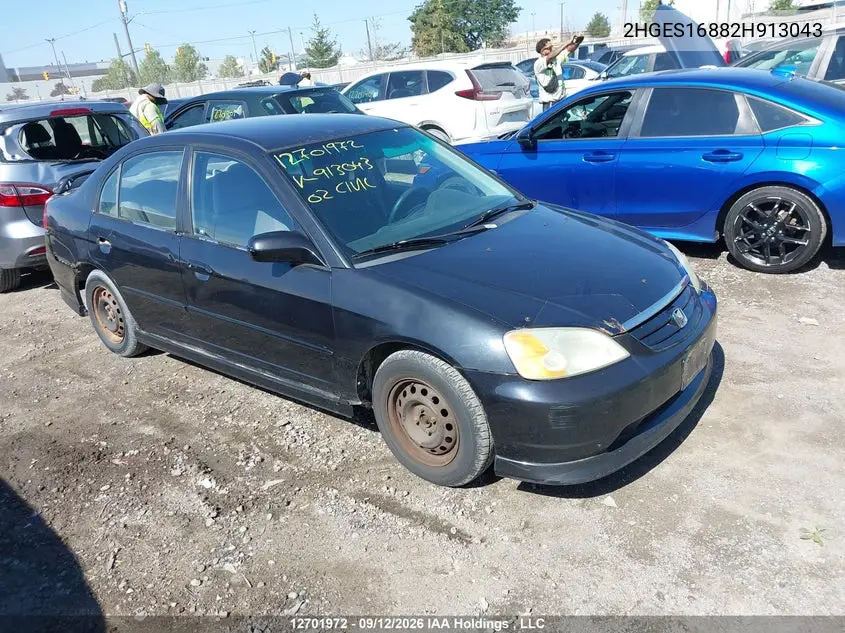 HONDA CIVIC 2002, VIN 2HGES16882H913043